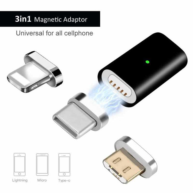 Universal 3in1 Magnetic USB Adapter Charging & Data Sync for Smartphone and Tablets with Micro-USB, Type-C and iPhone Interface-mobile phone accessories-Golonzo