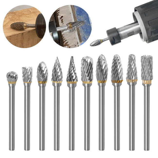 10pcs Metal Drawing Tungsten Carbide Milling Cutter Rotary Tool - Golonzo -                                                                             