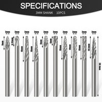 10pcs Metal Drawing Tungsten Carbide Milling Cutter Rotary Tool - Golonzo -                                                                             