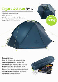 20D Nylon Taga Outdoor Camping Tent - Ultralight One Man 1kg Two Man 1.2kg Waterproof Tent - Golonzo -                                                                             