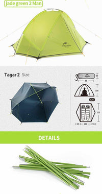 20D Nylon Taga Outdoor Camping Tent - Ultralight One Man 1kg Two Man 1.2kg Waterproof Tent - Golonzo -                                                                             