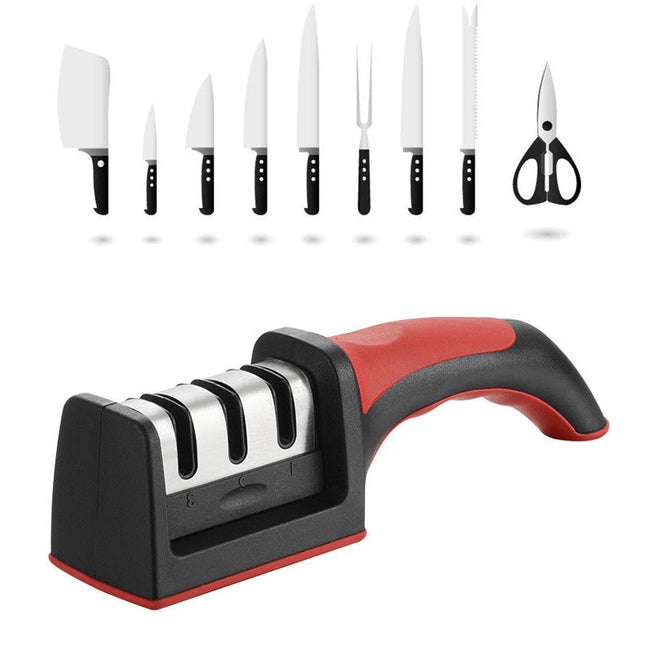 3-Stage Knife Sharpener - Manual Kitchen Knife Sharpening Tool - Golonzo -                                                                             