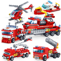 348pcs Fire Fighting Building Blocks Set - 4in1 Trucks Car Helicopter Boat Building Blocks - Golonzo -                                                                             