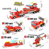 348pcs Fire Fighting Building Blocks Set - 4in1 Trucks Car Helicopter Boat Building Blocks - Golonzo -                                                                             