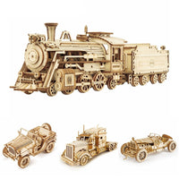 3D Puzzle - Movable Steam Train,Car,Jeep Assembly Toy - Golonzo -                                                                             