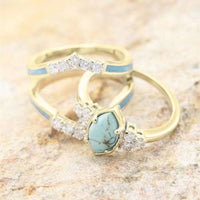 3PCS Natural Turquoise stone Ring Set - Golonzo -                                                                             