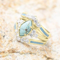 3PCS Natural Turquoise stone Ring Set - Golonzo -                                                                             