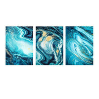 3 Panels Nordic Wall Art Canvas Painting Abstract Sea Blue Golden - Golonzo -                                                                             
