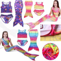 3 Pcs Girls Rainbow Mermaid Tail Swimwear - Cosplay Bikini Swimming Suits - Golonzo -                                                                             