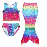 3 Pcs Girls Rainbow Mermaid Tail Swimwear - Cosplay Bikini Swimming Suits - Golonzo -                                                                             
