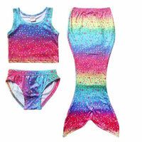 3 Pcs Girls Rainbow Mermaid Tail Swimwear - Cosplay Bikini Swimming Suits - Golonzo -                                                                             