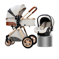 3 in 1 Luxury Leather Aluminum Frame Baby Stroller - Golonzo -                                                                             