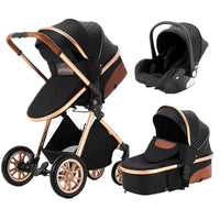 3 in 1 Luxury Leather Aluminum Frame Baby Stroller - Golonzo -                                                                             