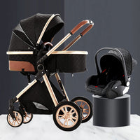 3 in 1 Luxury Leather Aluminum Frame Baby Stroller - Golonzo -                                                                             