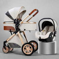 3 in 1 Luxury Leather Aluminum Frame Baby Stroller - Golonzo -                                                                             