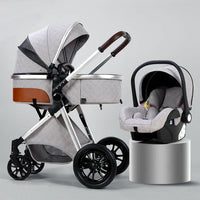 3 in 1 Luxury Leather Aluminum Frame Baby Stroller - Golonzo -                                                                             