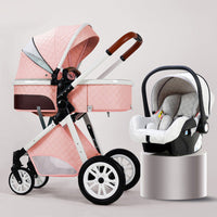 3 in 1 Luxury Leather Aluminum Frame Baby Stroller - Golonzo -                                                                             