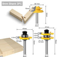 3pcs 8mm Shank Tongue & Groove Joint Assembly Router Bits - Golonzo -                                                                             