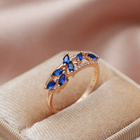 585 Rose Gold Blue Leaf Natural Zircon Ring for Women - Golonzo -                                                                             