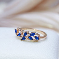 585 Rose Gold Blue Leaf Natural Zircon Ring for Women - Golonzo -                                                                             