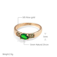 585 Rose Gold Emerald Oval Cut Natural Zircon High Quality Ring for Women - Golonzo -                                                                             
