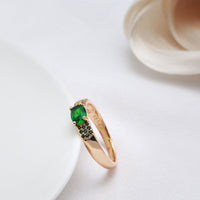 585 Rose Gold Emerald Oval Cut Natural Zircon High Quality Ring for Women - Golonzo -                                                                             