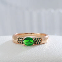 585 Rose Gold Emerald Oval Cut Natural Zircon High Quality Ring for Women - Golonzo -                                                                             