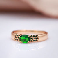 585 Rose Gold Emerald Oval Cut Natural Zircon High Quality Ring for Women - Golonzo -                                                                             
