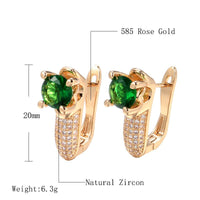 585 Rose Gold Emerald Round Cut Zircon Drop Earrings - Golonzo -                                                                             