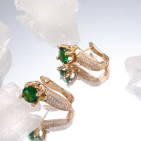 585 Rose Gold Emerald Round Cut Zircon Drop Earrings - Golonzo -                                                                             