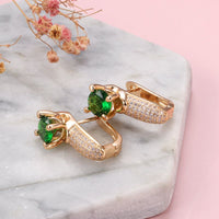 585 Rose Gold Emerald Round Cut Zircon Drop Earrings - Golonzo -                                                                             