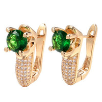 585 Rose Gold Emerald Round Cut Zircon Drop Earrings - Golonzo -                                                                             