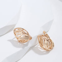 585 Rose Gold Glossy Dangle Flower Earrings - Golonzo -                                                                             