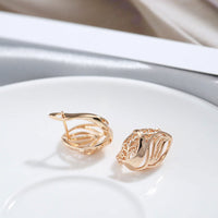 585 Rose Gold Glossy Dangle Flower Earrings - Golonzo -                                                                             