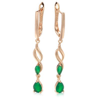 585 Rose Gold Long Vintage Green Natural Zircon Waves Long Drop Earring - Golonzo -                                                                             