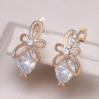 585 Rose Gold Luxury Crystal Flower Drop Earring - Golonzo -                                                                             