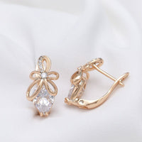 585 Rose Gold Luxury Crystal Flower Drop Earring - Golonzo -                                                                             
