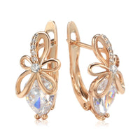 585 Rose Gold Luxury Crystal Flower Drop Earring - Golonzo -                                                                             