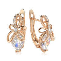 585 Rose Gold Luxury Crystal Flower Drop Earring - Golonzo -                                                                             