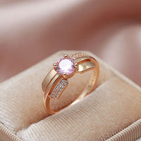 585 Rose Gold Luxury Pink Princess Natural Zircon Cut Ring for Women - Golonzo -                                                                             