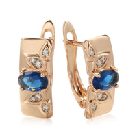 585 Rose Gold Luxury Symmetry Blue Natural Zircon Drop Earring - Golonzo -                                                                             