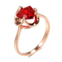 585 Rose Gold Unique Red Natural Zircon Ring for Women - Hollow Flower - Golonzo -                                                                             