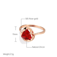 585 Rose Gold Unique Red Natural Zircon Ring for Women - Hollow Flower - Golonzo -                                                                             