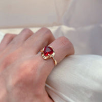 585 Rose Gold Unique Red Natural Zircon Ring for Women - Hollow Flower - Golonzo -                                                                             