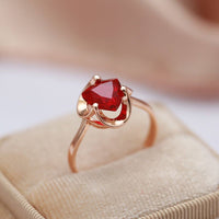 585 Rose Gold Unique Red Natural Zircon Ring for Women - Hollow Flower - Golonzo -                                                                             