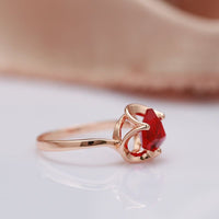 585 Rose Gold Unique Red Natural Zircon Ring for Women - Hollow Flower - Golonzo -                                                                             