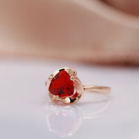 585 Rose Gold Unique Red Natural Zircon Ring for Women - Hollow Flower - Golonzo -                                                                             