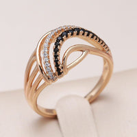 585 Rose Gold White&Black Natural Zircon Waves Ring - Golonzo -                                                                             