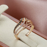 585 Rose Gold White&Black Natural Zircon Waves Ring - Golonzo -                                                                             