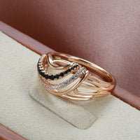 585 Rose Gold White&Black Natural Zircon Waves Ring - Golonzo -                                                                             